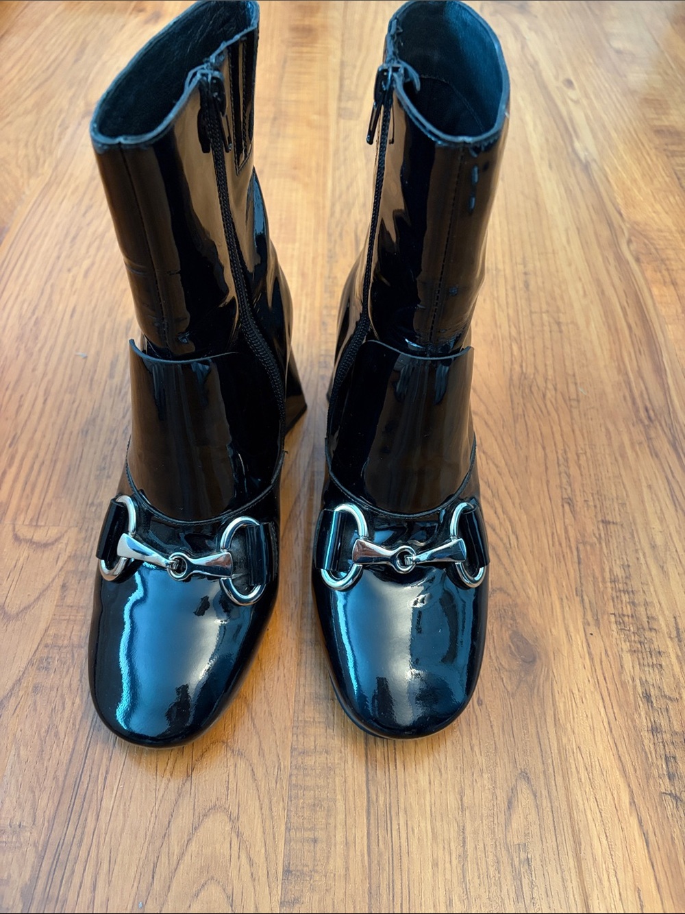Jeffrey Campbell Women’s Black Patent Leather Slip On Booties with Buckle,size 8 - Picture 10 of 10